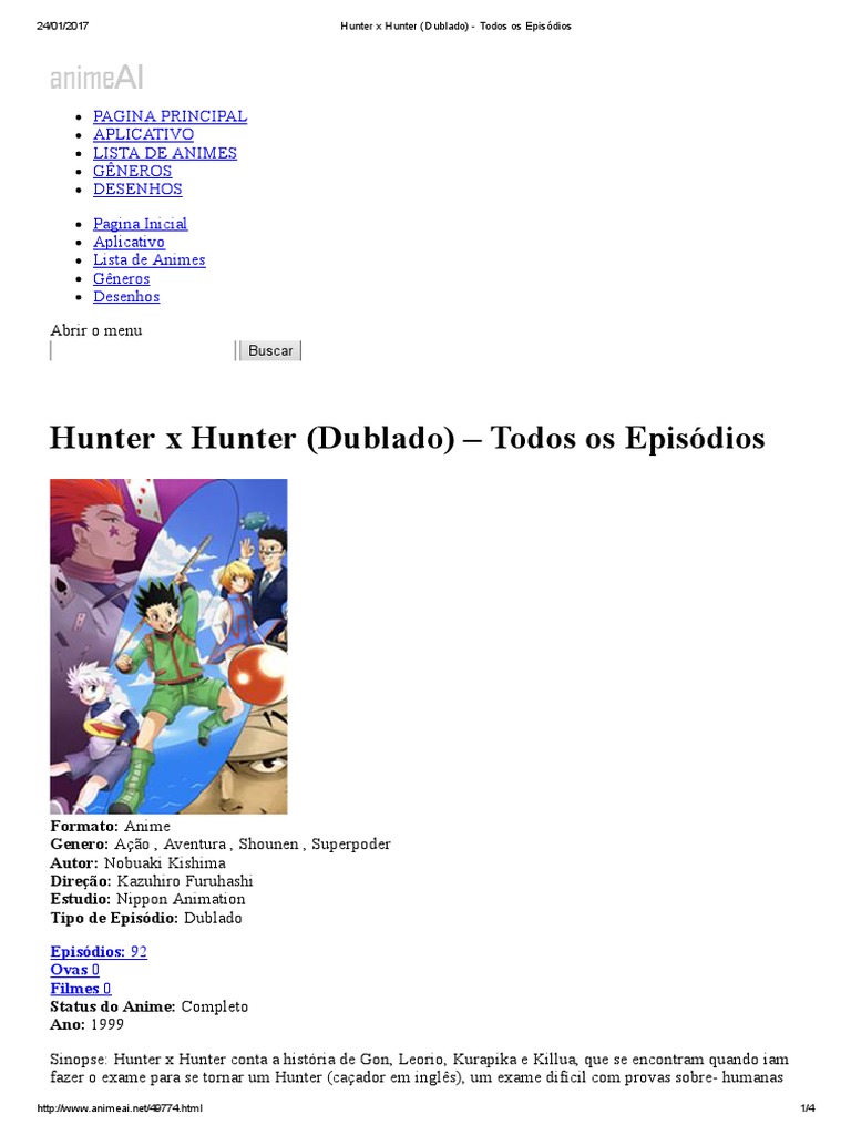 Lista completa de episódios dublados da série Hunter x Hunter com ...