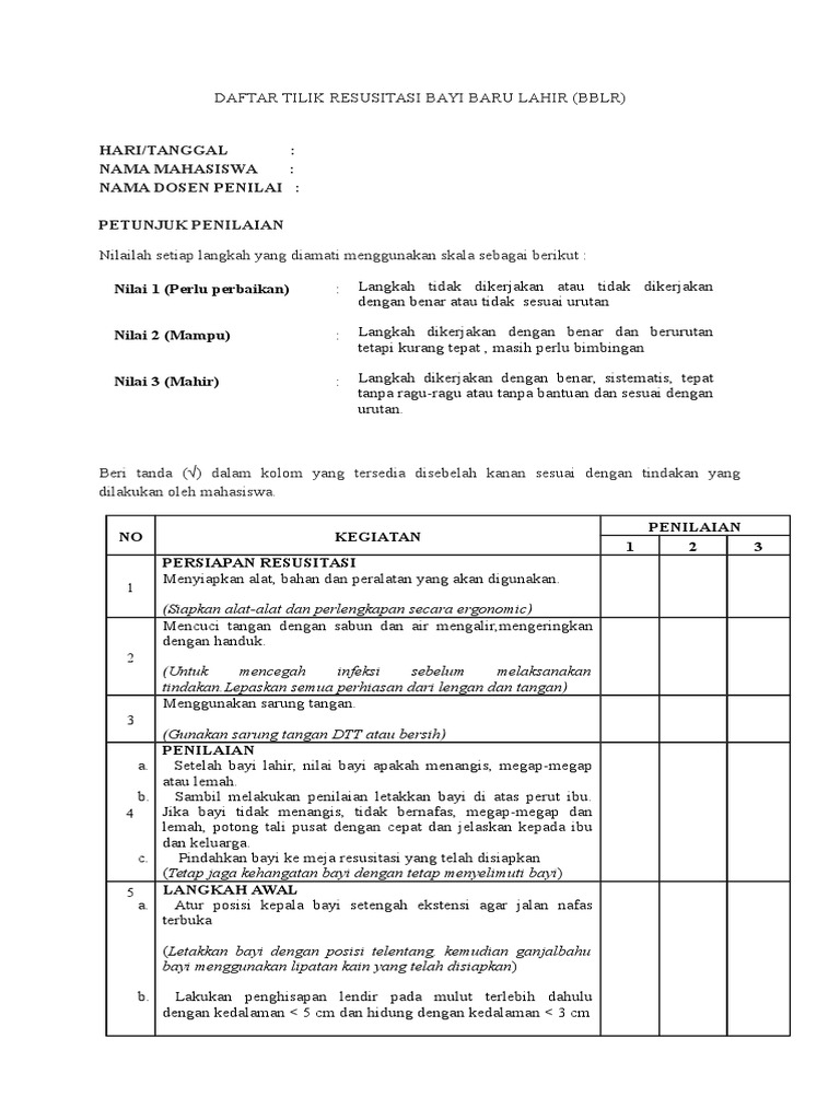 Daftar Tilik Resusitasi Bayi Baru Lahir PDF