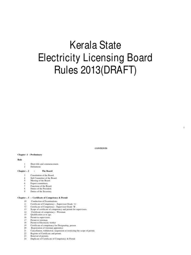 Kerala State Electricity Licensing Board Rules Electrician Diploma