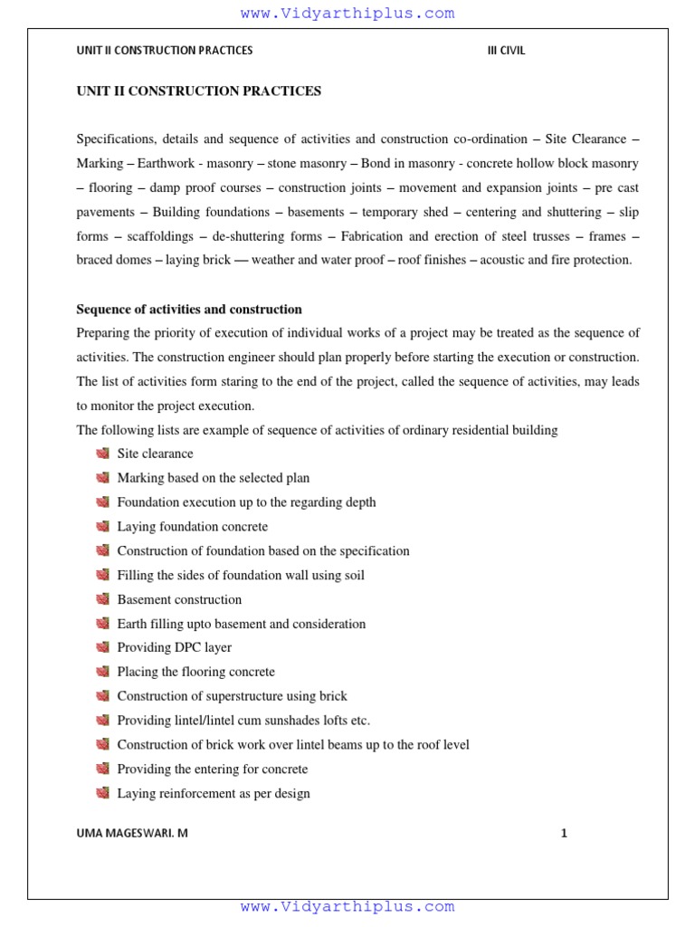 Unit II Construction Practices | PDF | Deep Foundation | Masonry