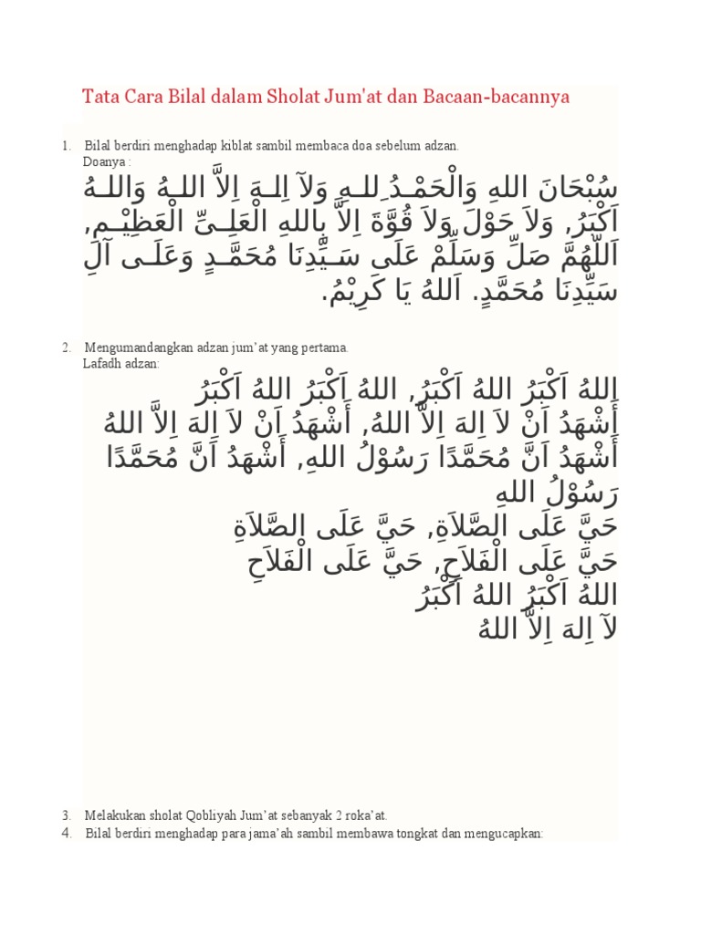 Tata Cara Bilal Dalam Sholat Jum