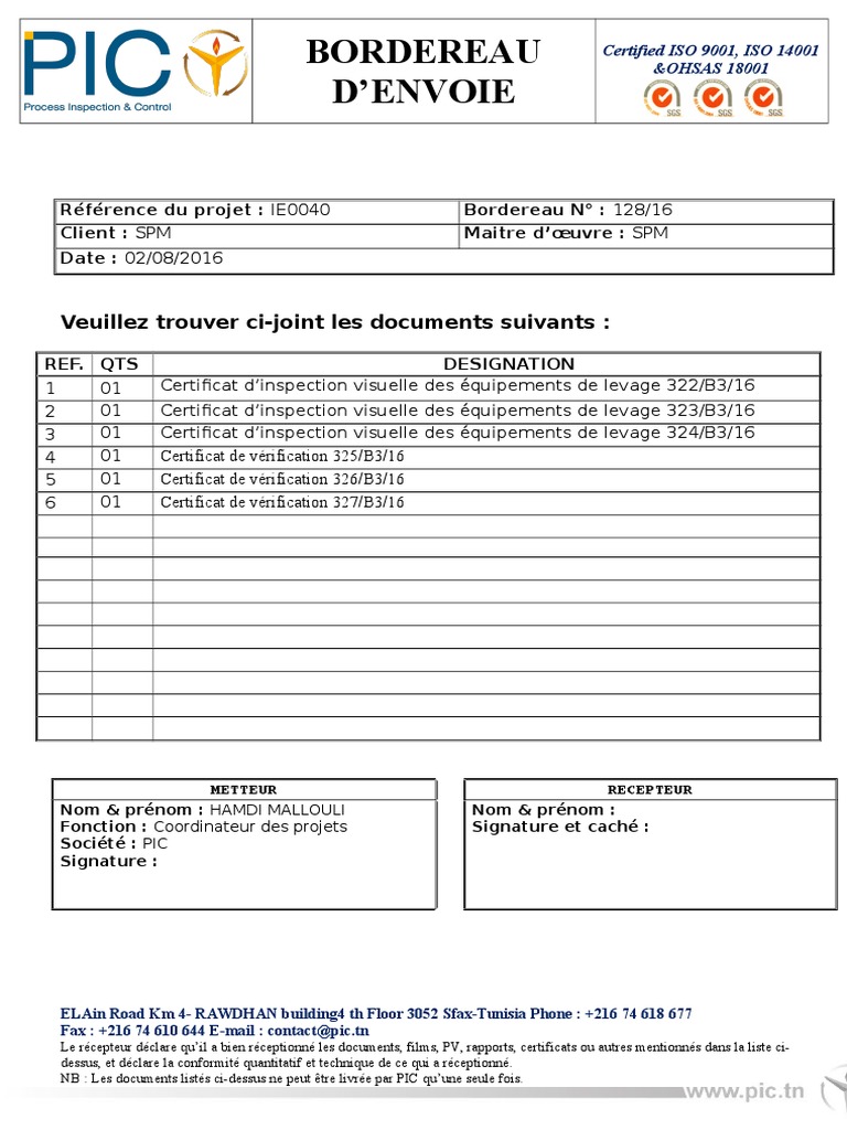 Bordereau D'envoi | PDF