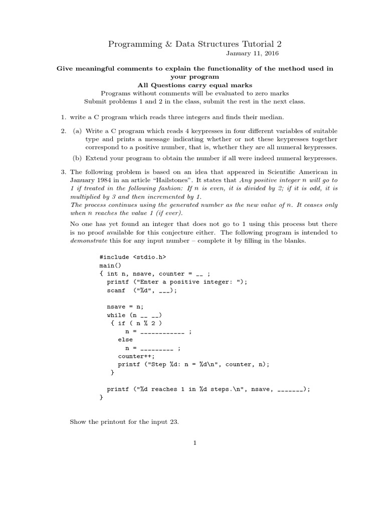 Programming & Data Structures Tutorial 2 | PDF | Computer Programming ...