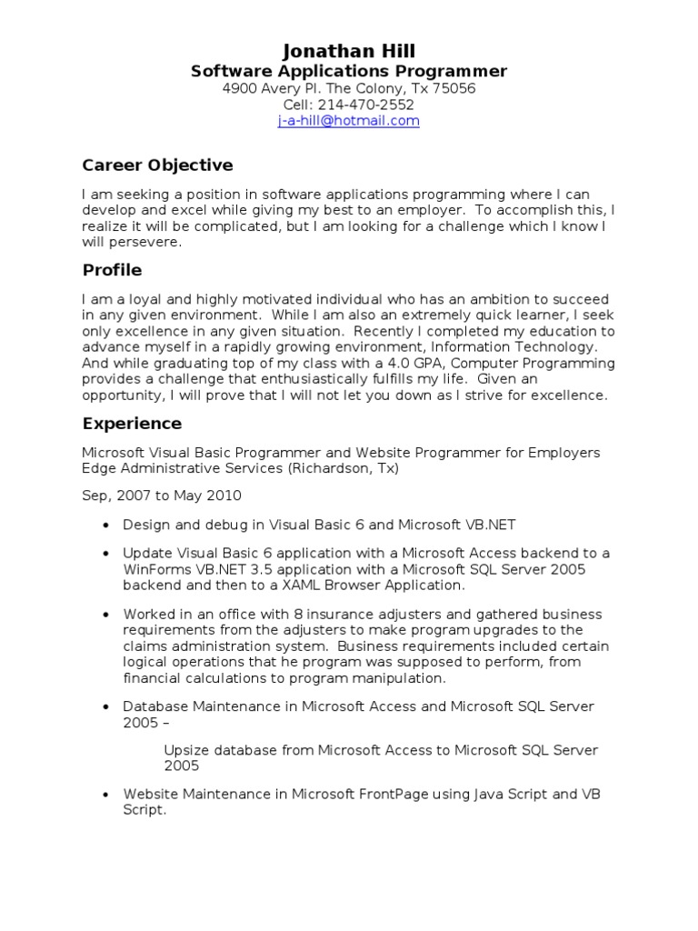 Software Applications Programmer Profile | PDF | Microsoft Access ...