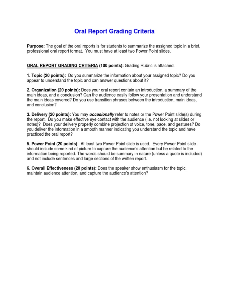 Oral Report Criteria Pdf Pdf