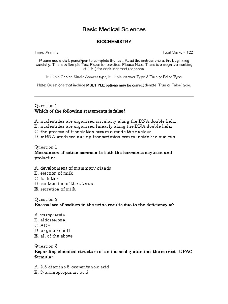 Biochemistry Basic Science MCQs | PDF | Adrenocorticotropic Hormone ...