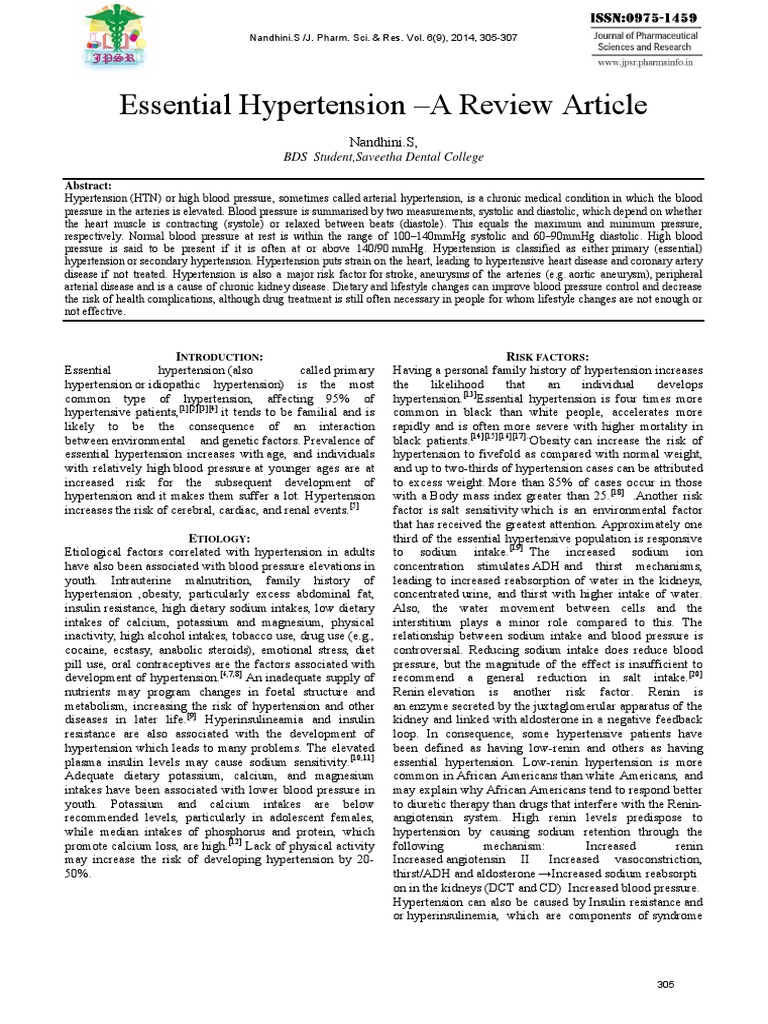 Essential Hypertension a Review Article Hypertension