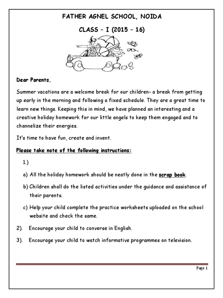 year 1 holiday homework