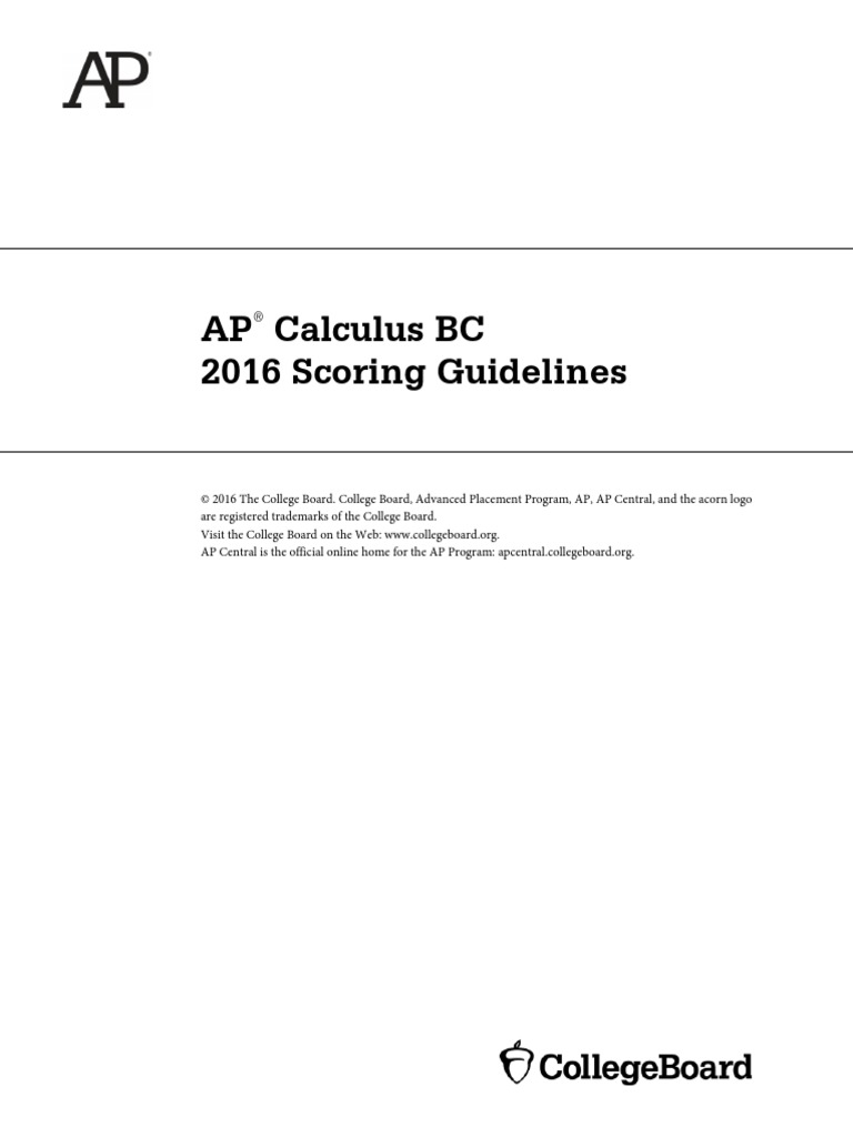 AP Calculus BC 2016 Scoring Guidelines PDF Ordinary Differential