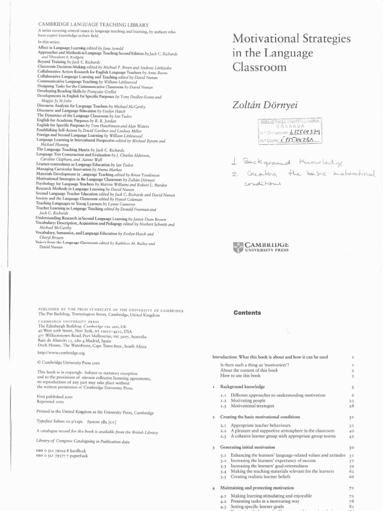 Motivational Strategies in The Language Classroom PDF | PDF