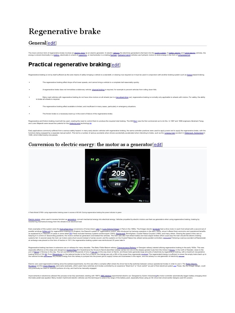 Energy Regeneration PDF Brake Vehicles
