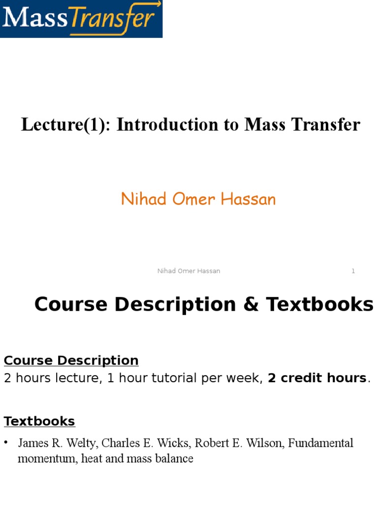 Introduction to Mass Transfer Concepts | PDF | Mass Fraction (Chemistry ...