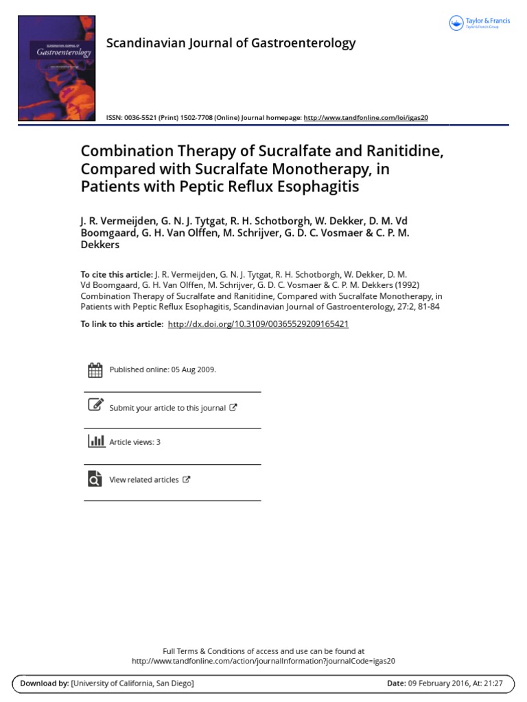Combination Therapy of Sucralfate and Ranitidine, Compared With