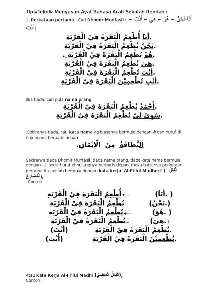 Kata Kerja Dan Contoh Ayat Dalam Bahasa Arab Berbagai Contoh