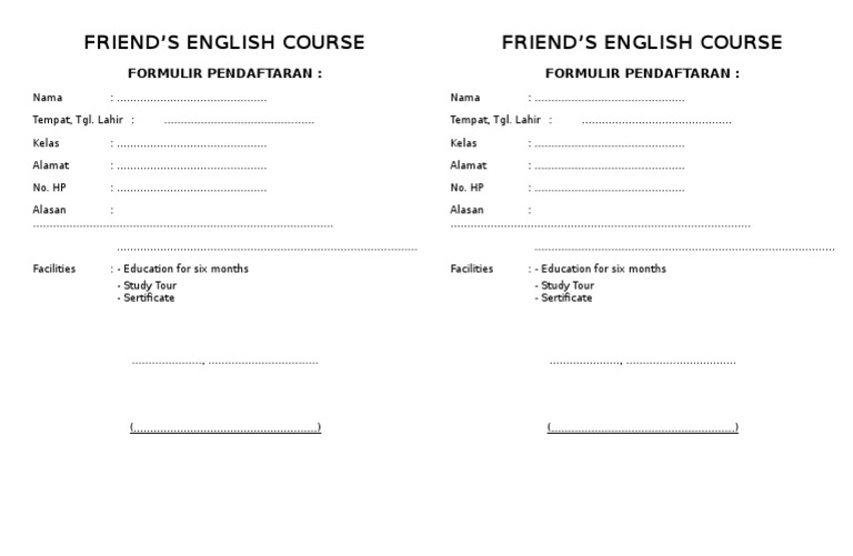 Friend's English Course Registration Form | PDF
