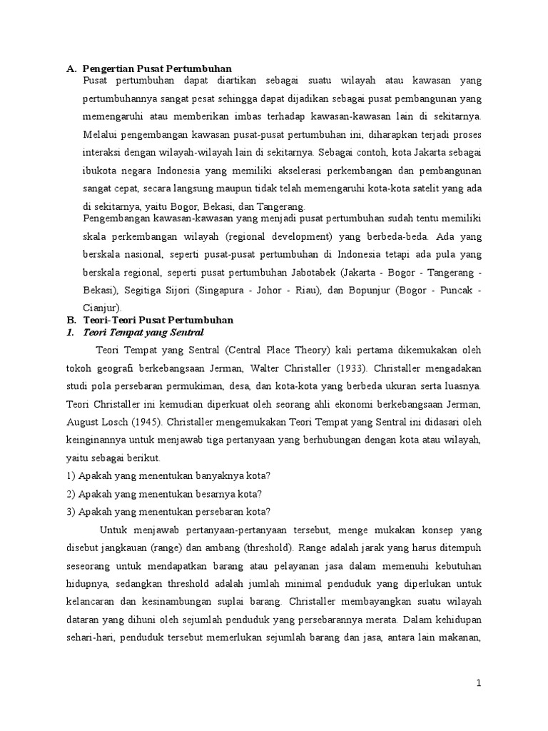 Pengertian Pusat Pertumbuhan