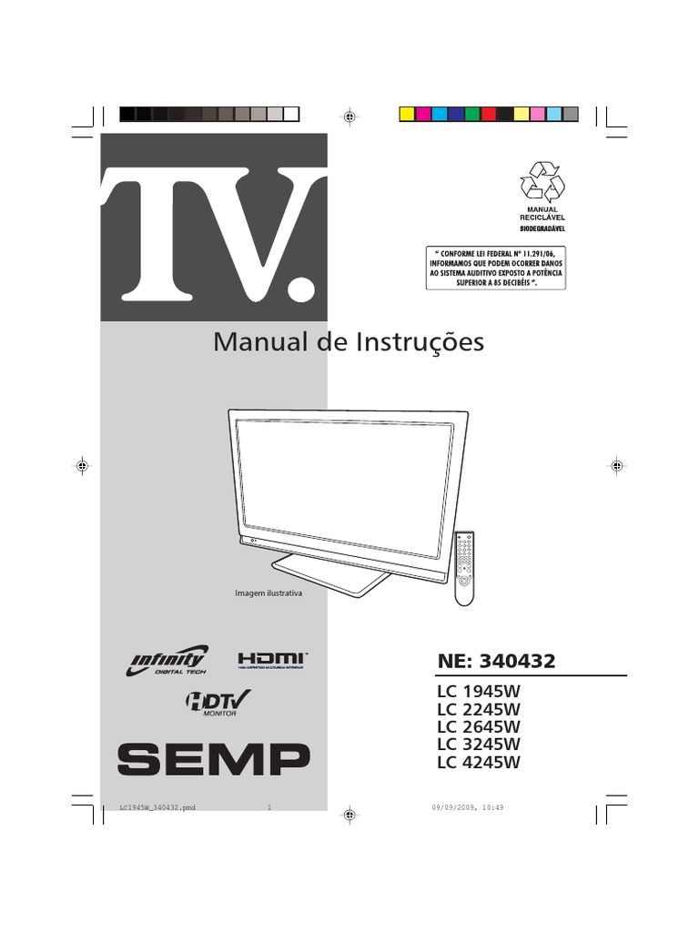 Manual TV Toshiba Lc4245w | HDMI | Televisão Digital