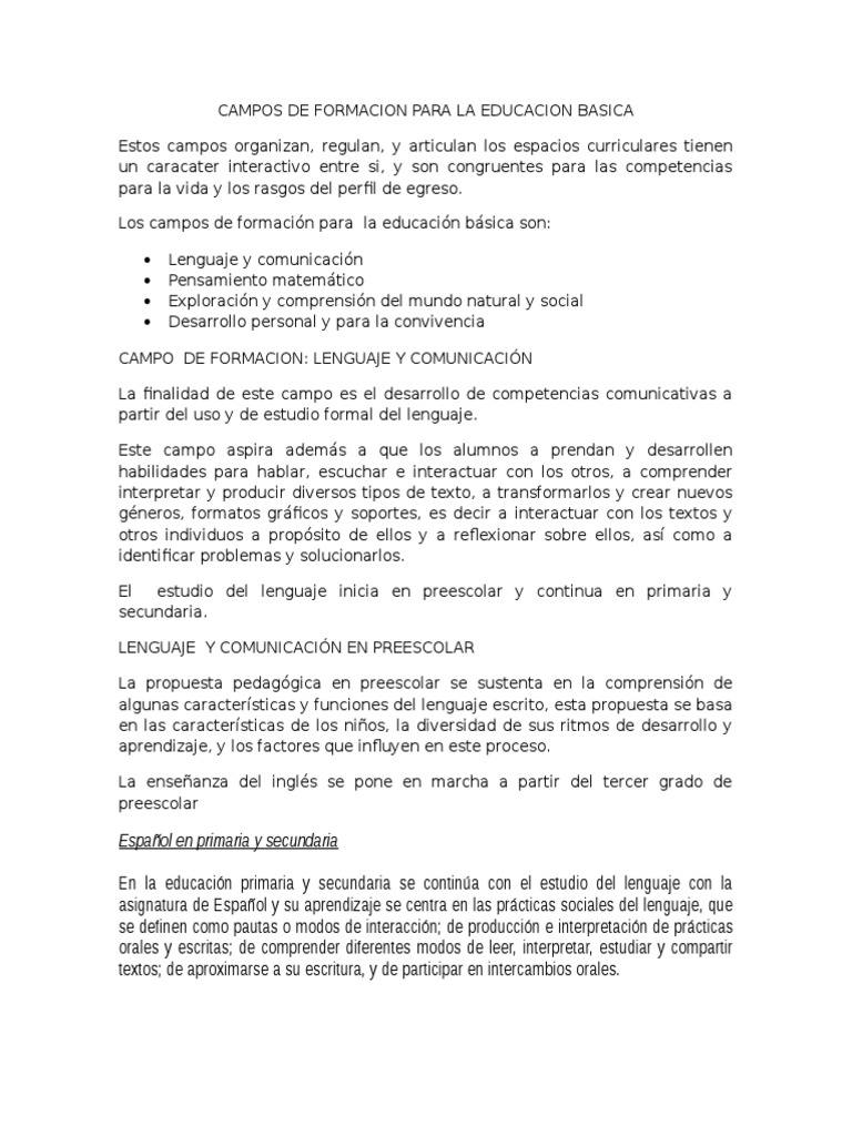 Campos de Formacion Para La Educacion Basica Educación