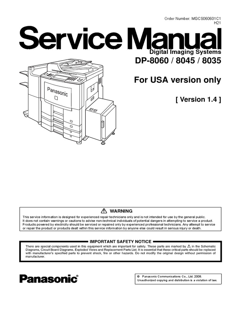 DP-8060 ServiceManual Ver.1.4 | PDF | Fax | Image Scanner