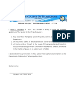 Special Project System Agreement Letter: Signature Over Printed Name