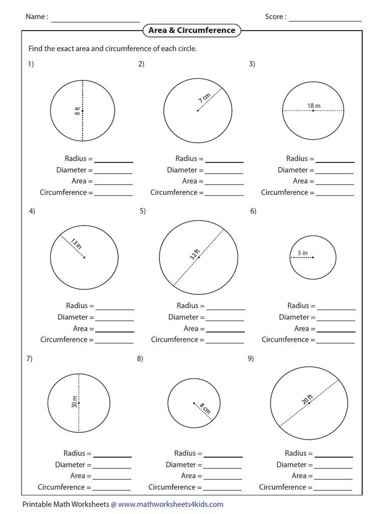 Area And Circumference Of A Circle Practice 1 10