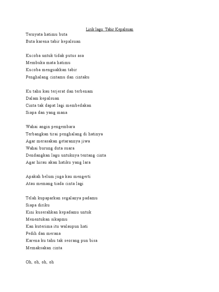 Lirik Lagu Tabir Kepalsuan Pdf