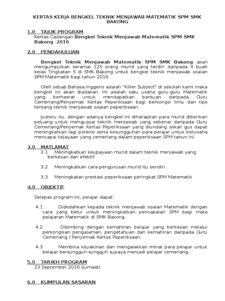 Kertas Kerja Bengkel Menjawab Soalan Matematik Spm 2016 Pdf