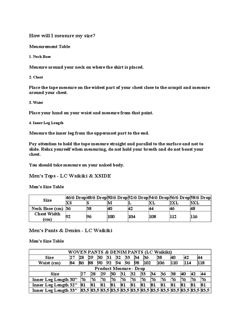 How Will I Measure My Size PDF Clothing Softlines (Retail)