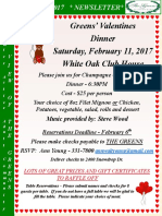 Greens' Valentines Dinner Saturday, February 11, 2017 White Oak Club House