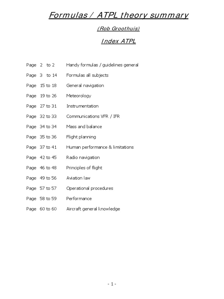ATPL Theory Formulas Summary | PDF | Instrument Flight Rules | Visual ...