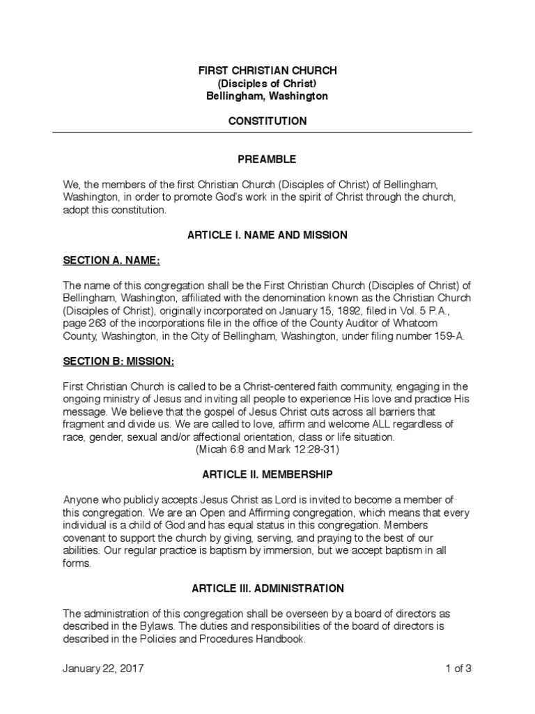 First Christian Church Constitution | PDF | Christian Church (Disciples ...
