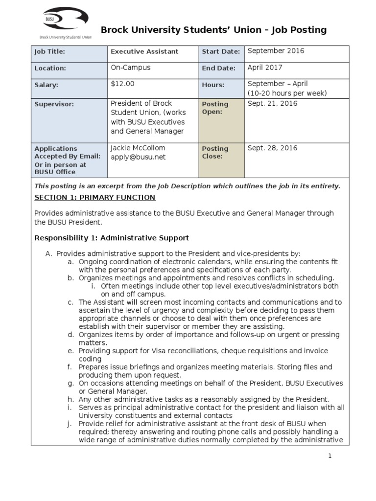 Executive Assistant 2016 2017 | PDF | Employment | Business