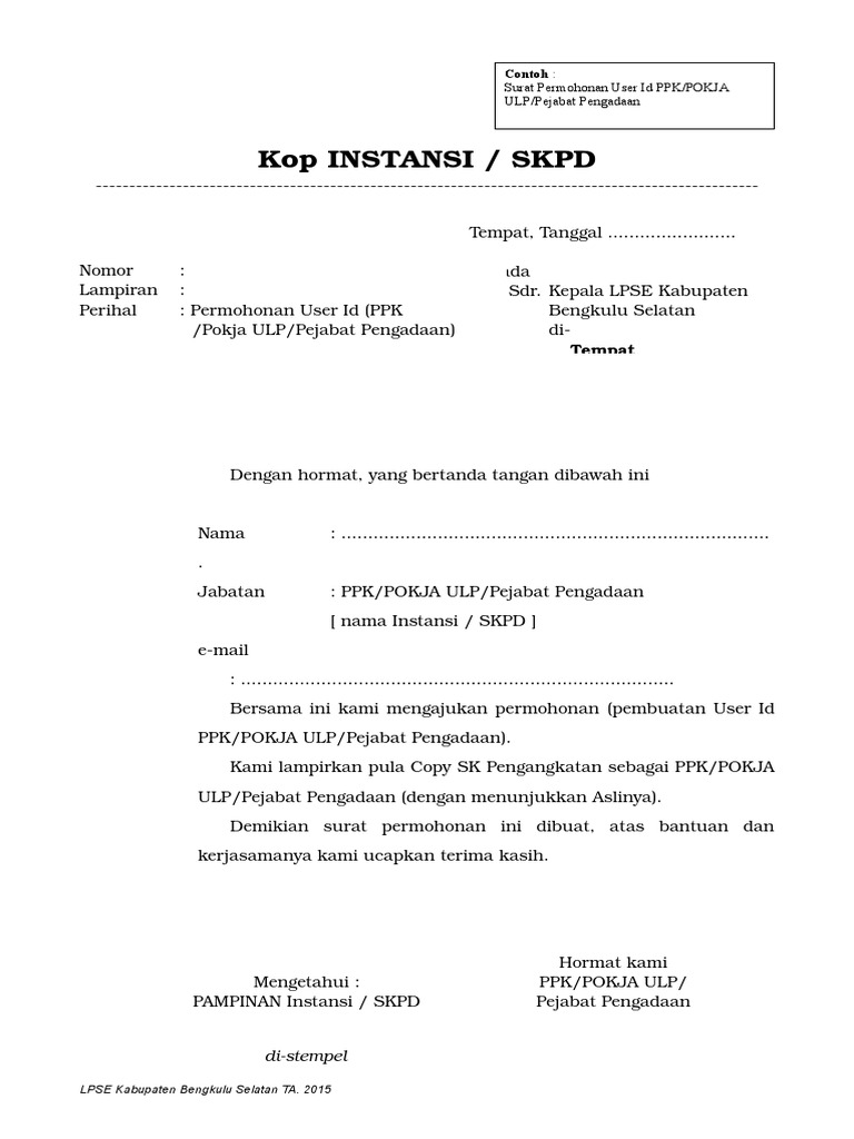 Contoh Surat Ppk Ke Pejabat Pengadaan Kumpulan Surat Penting