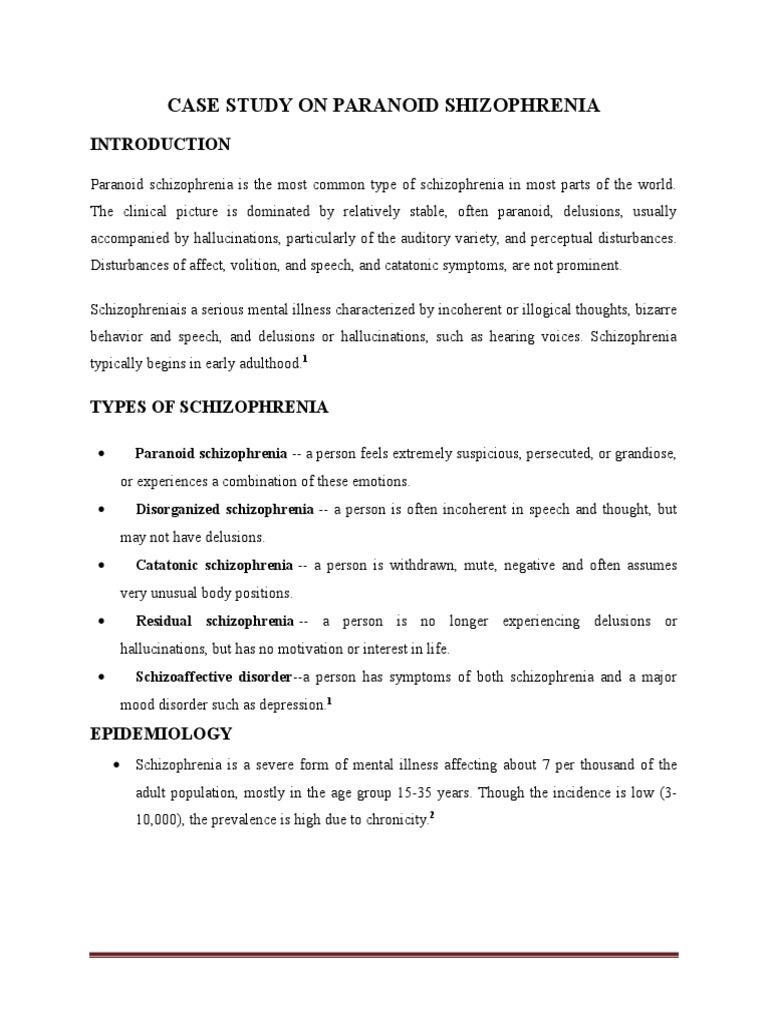 Case Study On Paranoid Shizophrenia | PDF | Olanzapine | Schizophrenia