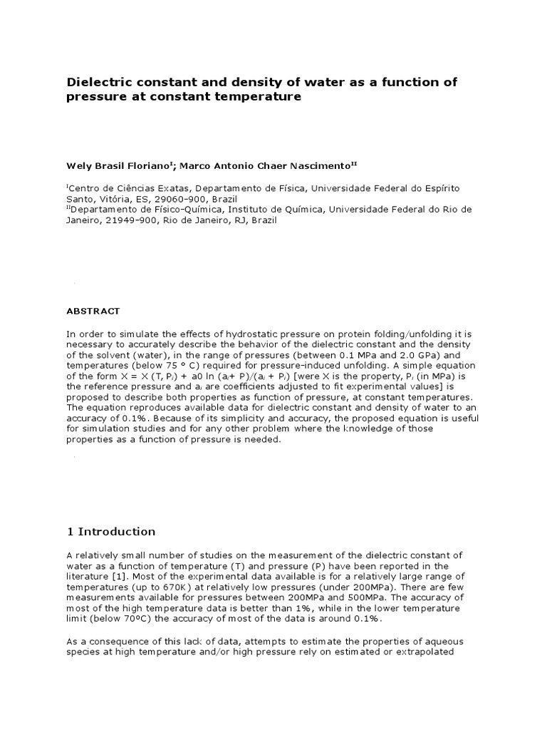 Dielectric of Water PDF Protein Folding Temperature