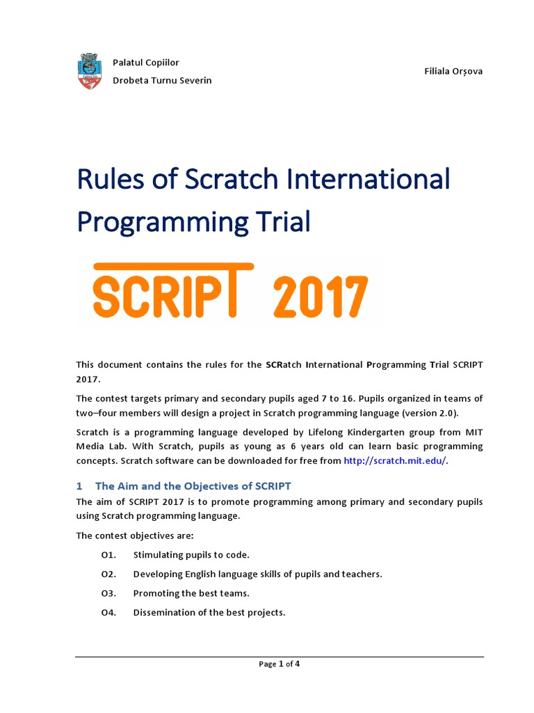 Script 2017 Competition Rules En-P | PDF | Scratch (Programming ...