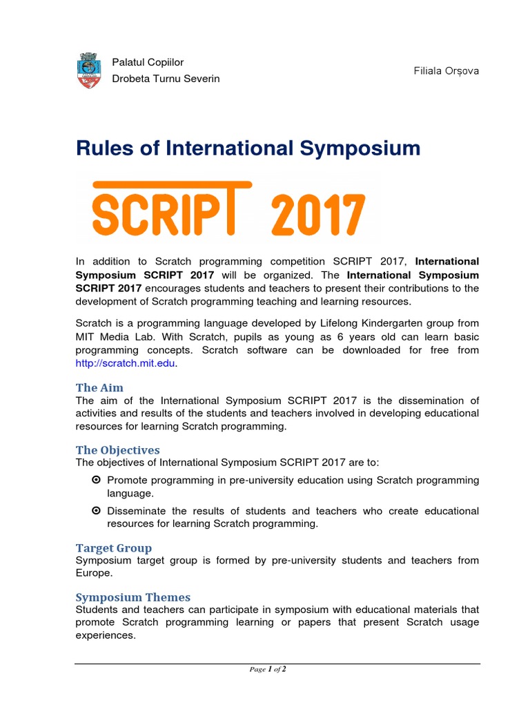 Script 2017 - Symposium Rules - EN-p PDF | PDF | Scratch (Programming ...