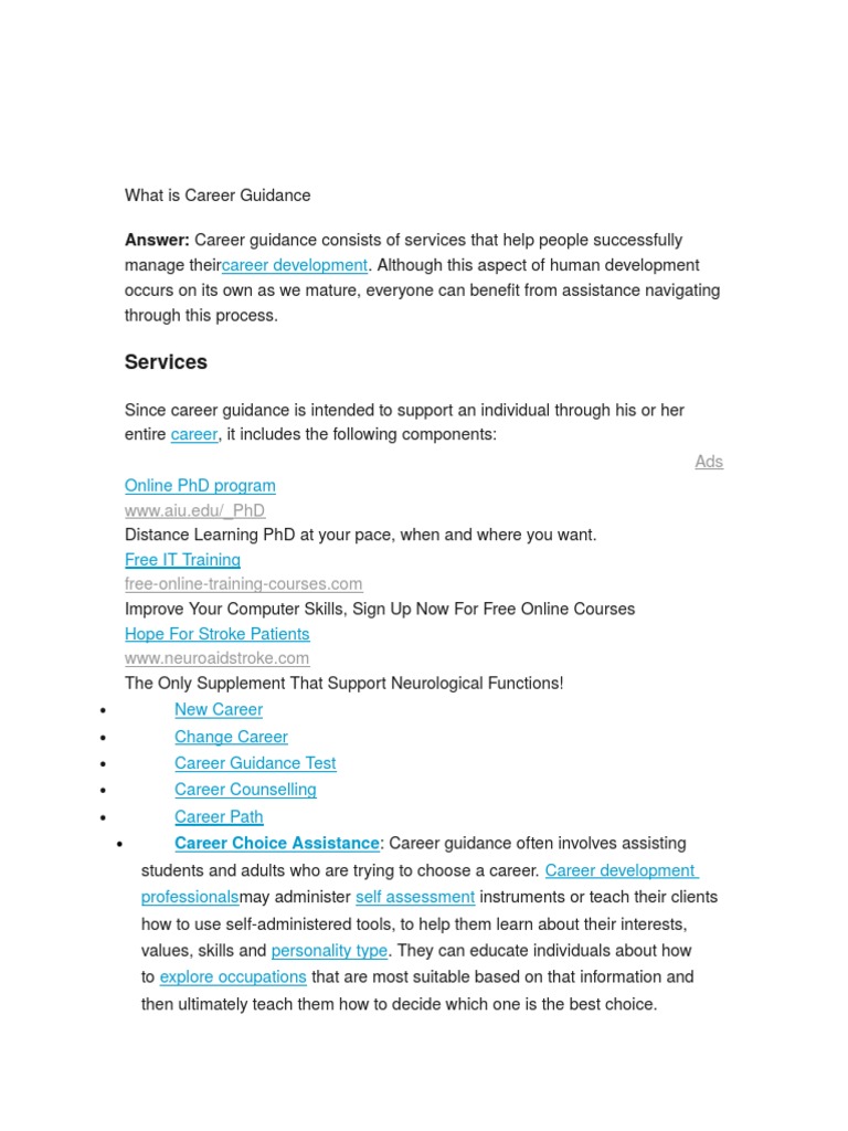 Career Guidance and Counselling PDF Employment Psychological Concepts