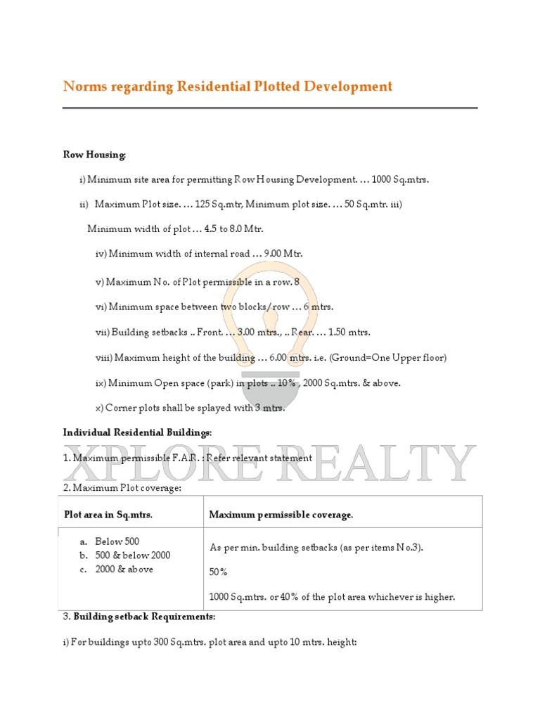 Residential Plot Development Norms | PDF