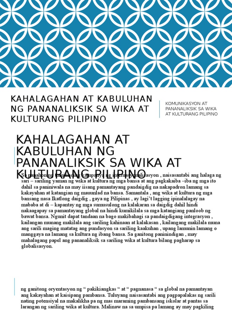 Kahalagahan at Kabuluhan Ng Pananaliksik Sa Wika At