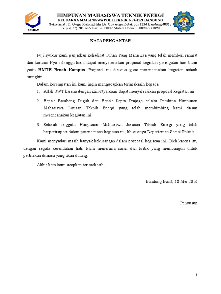 Contoh Kata Pengantar Proposal Kegiatan Mosaicone