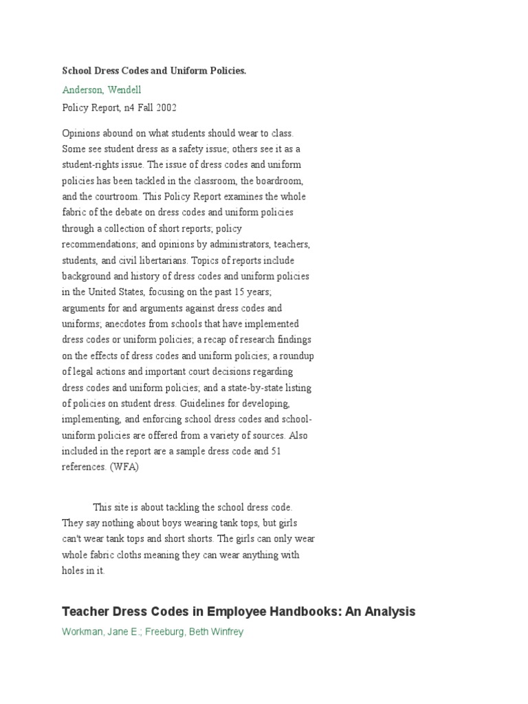 Anderson, Wendell School Dress Codes and Uniform Policies PDF