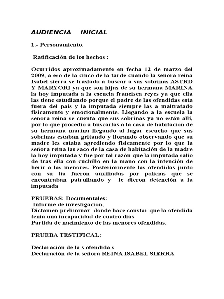 Guion de La Audiencia Inicial | PDF | Delito | Derecho penal