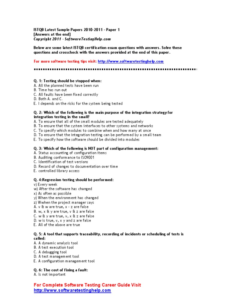 ISTQB Latest Sample Paper 1 PDF | PDF | Software Testing | Evaluation ...