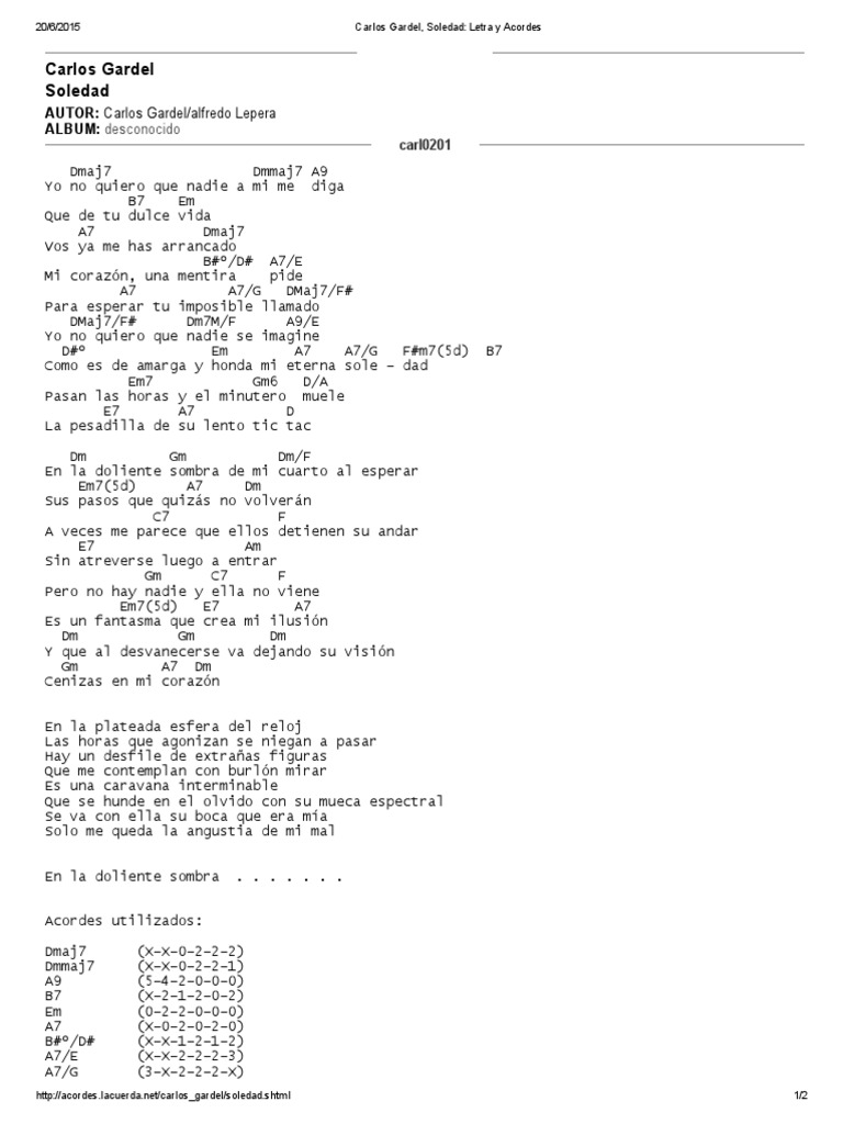 Carlos Gardel, Soledad_ Letra y Acordes