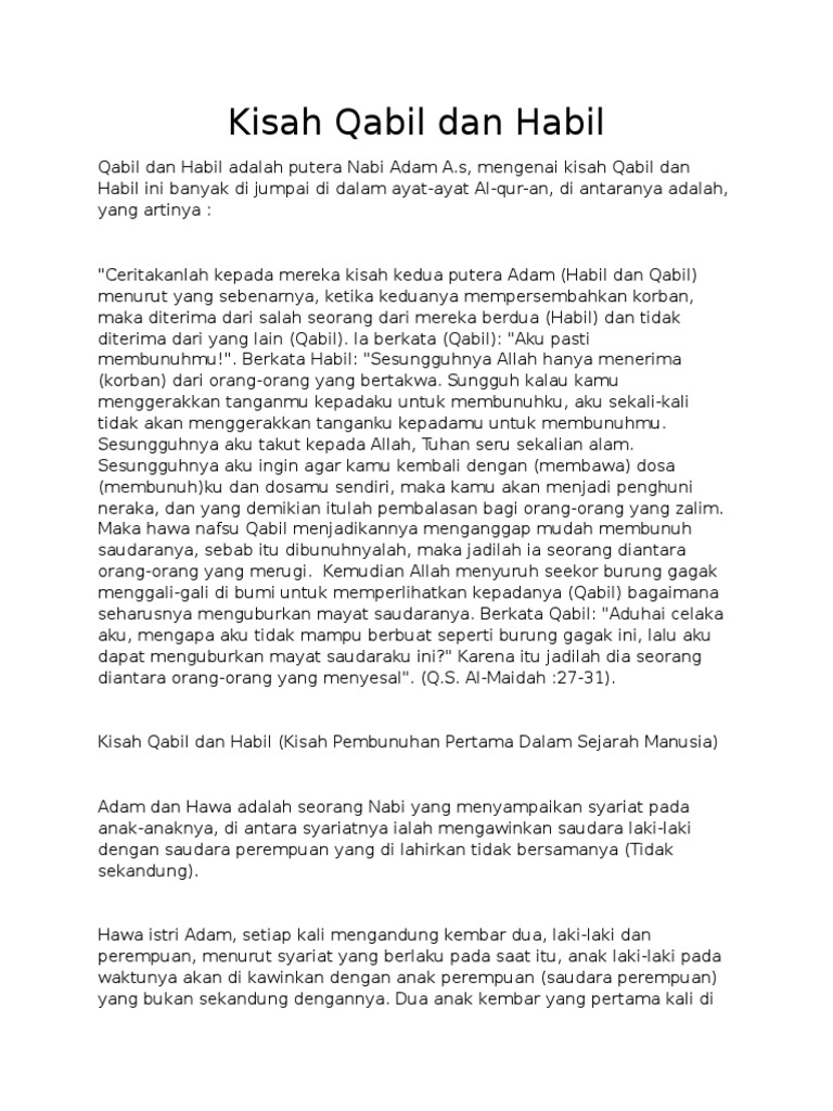 Kisah Qabil Dan Habil | PDF