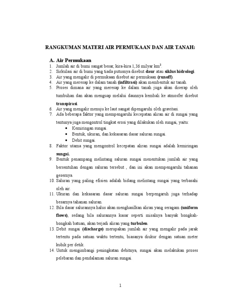 Rangkuman Materi Air Permukaan Dan Air Tanah