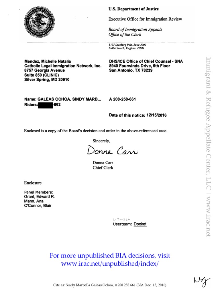 Sindy Marbella Galeas Ochoa, A208 258 661 (BIA Dec. 15, 2016) | PDF |  Removal Proceedings | Judiciaries