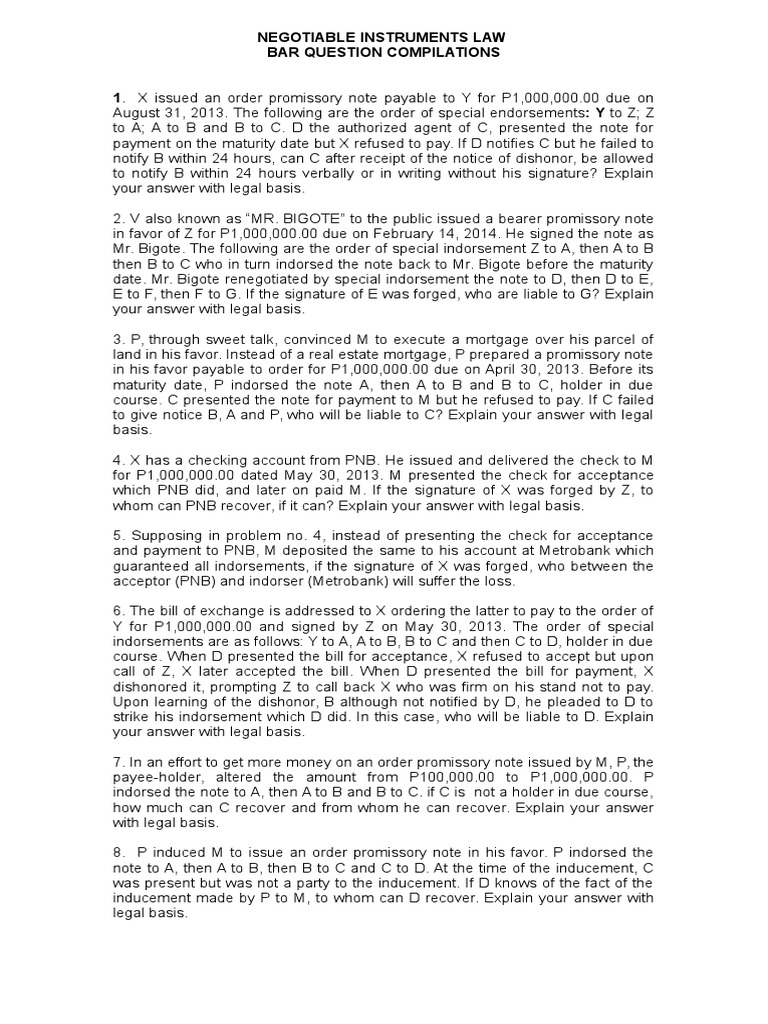 Comprehensive Guide to Negotiable Instruments Law | PDF | Negotiable ...