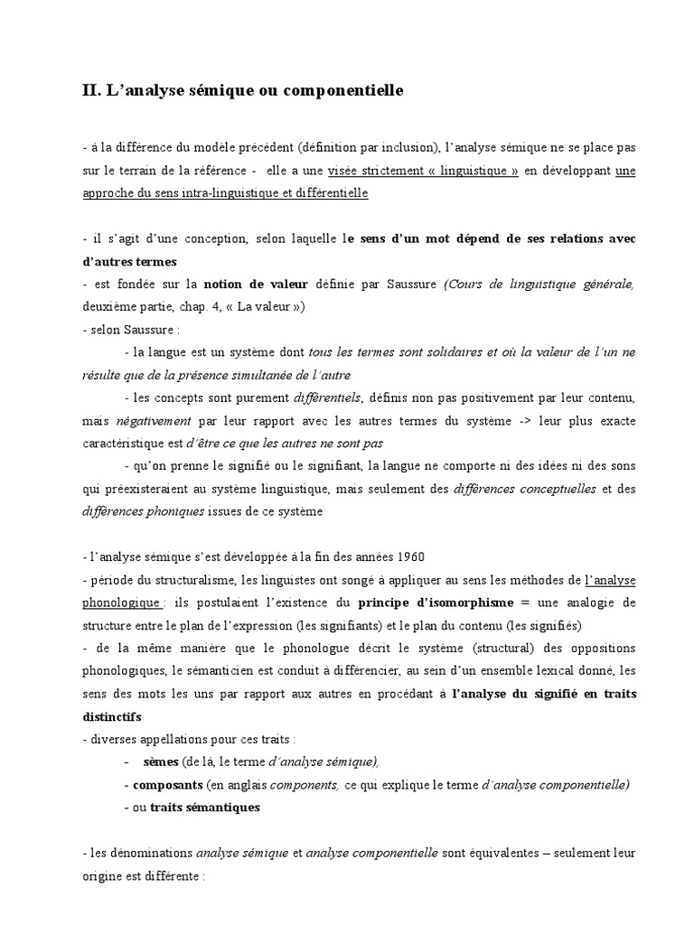 Analyse sémique et componentielle | PDF | Sémantique | Phonologie